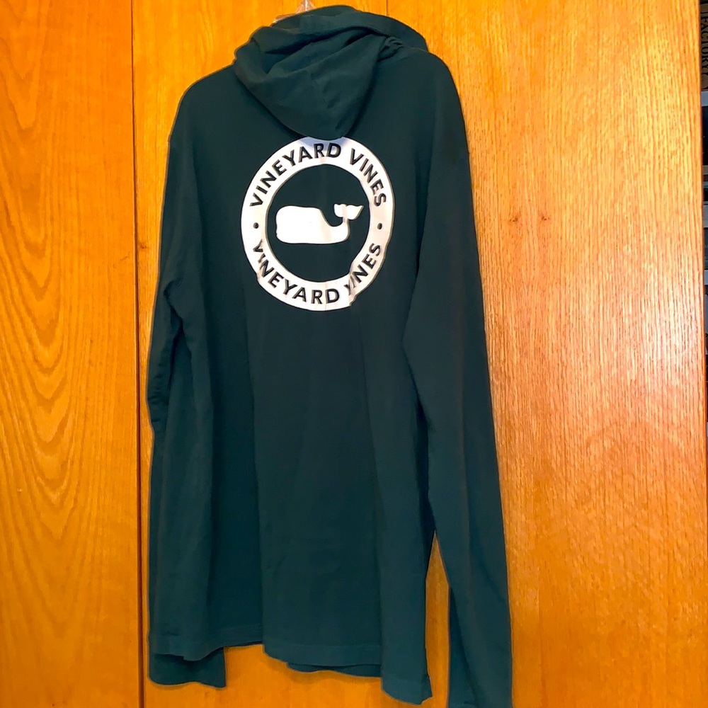Vineyard Vines Large 16 green logo VV pocket whale hooded LS tee shirt top EUC
